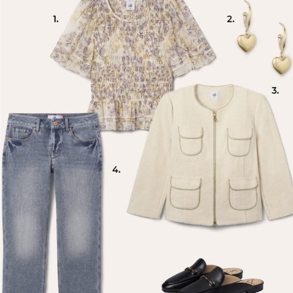 CAbi Cream Blouse Elegant Tailored Top - Picture 3 of 7